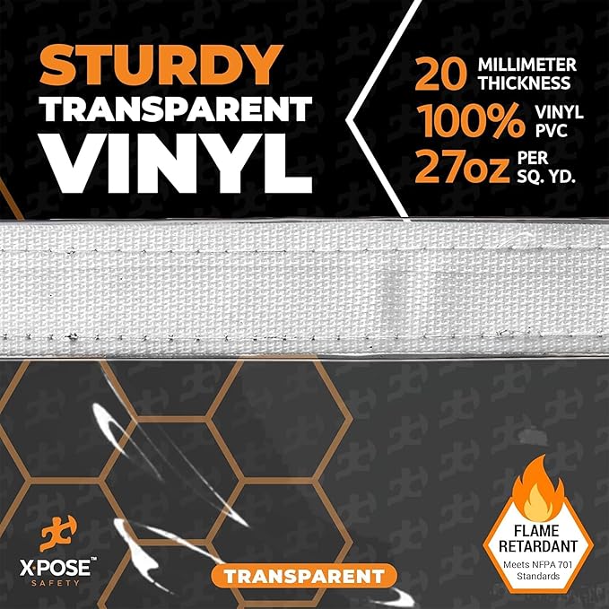 8' x 12' Clear Vinyl Tarp - Fire Retardant 20 Mil Super Heavy Duty Transparent Waterproof PVC Tarpaulin with Brass Grommets - for Patio Enclosure, Temporary Wall, Multipurpose - by Xpose Safety