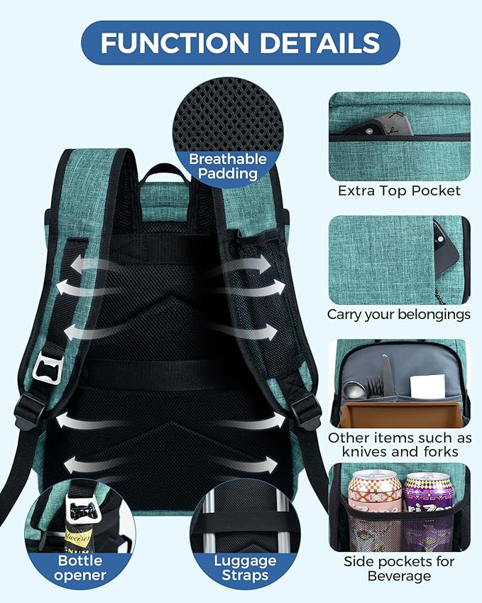BAGLHER Lightweight Insulated Cooler Backpack - 30 Cans, Leak-Proof for Lunch, Picnic, Hiking, Camping Trips