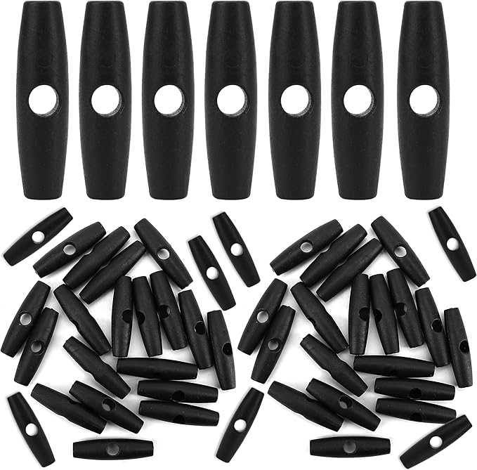 50PCS Tent Toggles Buckles to Roll Up Camping Awning Duffle, Glamping Ridgeline Tent Gear Part Replacement, Inner Toggle Stopper Snap Flying Clip Anchor Tightener Accessories for Tie Downs Rope String
