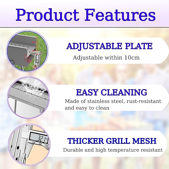 Portable Charcoal Grills, Stainless Steel BBQ Grill with Foldable Stand Adjustable Air Vents, Kebab Skewer BBQ Barbecue Grill Kit for Garden Backyard Party Picnic Travel Outdoor Use (31.6x7.1inch)