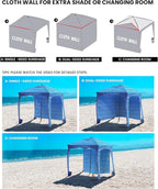 Qipi Beach Cabana - Easy to Set Up Canopy, Waterproof, Portable 6' x 6' Beach Shelter, Included Side Wall, Shade with UPF 50+ UV Protection, Ultimate Sun Umbrella - for Kids, Family & Friends