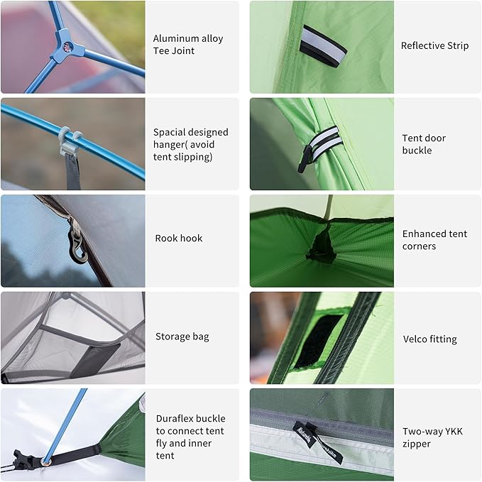 Naturehike Cloud-Up 2 Person Tent Lightweight Backpacking Tent with Footprint - Free Standing Ultralight Camping Hiking Backpack Tents Two Person Tent