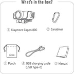 Claymore Capon 80C (Tan) - LED Rechargeable Clip-On Cap Headlamp, Lightweight Hat Light for Camping, Running, Emergency & Industrial Use, Waterproof, Hands-Free Sensor, 45 Hours Battery Life.