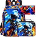 3Pcs Space Backpack for Boy, 17" Fire Bookbag for Elementary Preschool Kindergarten, Kids School Backpacks with Lunch Box (Red)