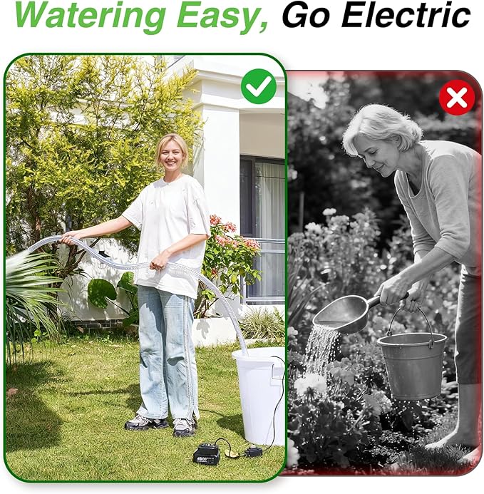Cordless Water Pump with 1H Runtime Battery & Hose, 1100GPH Brushless Small Submersible Utility Pump for Rain Barrel Pool Hot Tub Drain, Garden Irrigation, Flooded Basement Boat Emergency