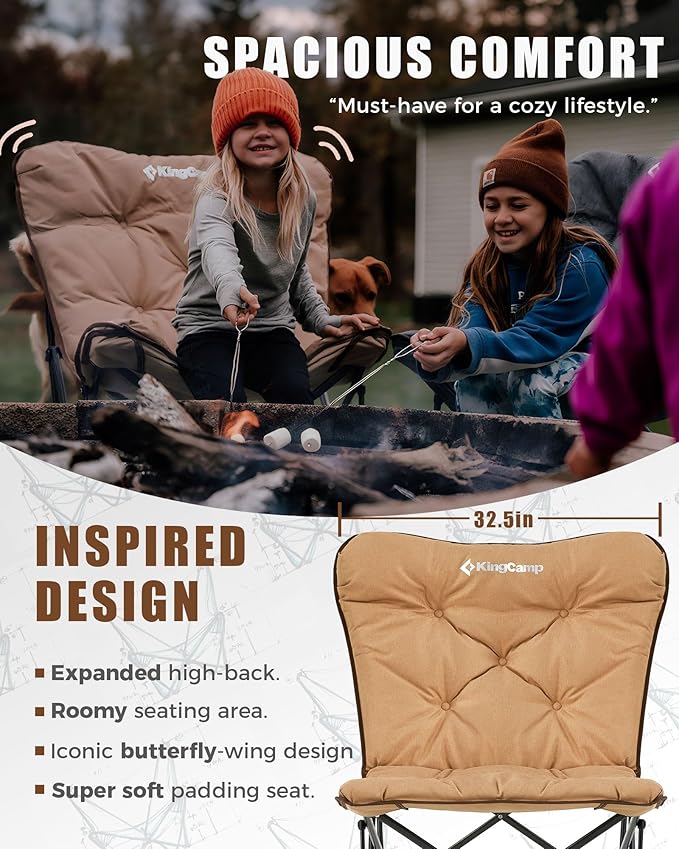 KingCamp Butterfly Chair Oversized XL Camping Chairs for Adults Padded Folding Comfy Camp Chairs 300lbs Heavy Duty with High Back for Bedroom Living Room Dorm Rooms Outdoor Patio Lawn