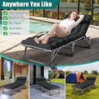 DoCred Folding Lounge Chair with Mattress, 5 Position Adjustable Folding Sleeping Bed Cot Chaise Lounge Chairs Perfect for Sunbathing, Camping, Pool, Beach, Patio