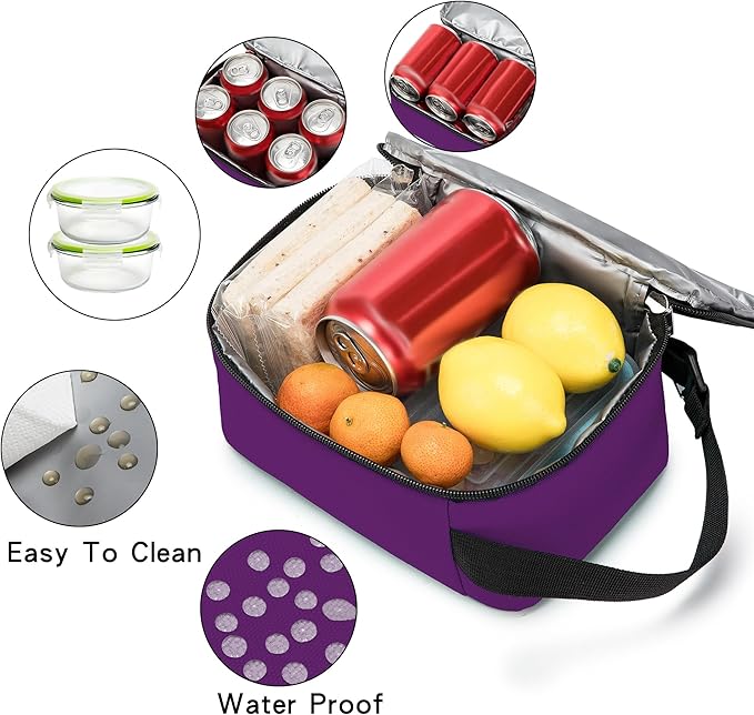 BEIMILY Lunch Box for Men Women Adults,Mini Insulated Lunch Bag for Office Work Picnic,Reusable Portable Lunchbox,Soft Cooler Tote Bag,6 can cooler bag,Mini,Dark Purple