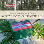 Coleman Citronella Candle 11oz – Outdoor Candle in Retro Cooler Tin – Long-Lasting Decorative Candle for Patio, Camping, Backyard, BBQ & Travel, Green
