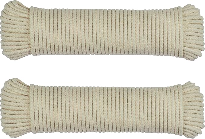SteadMax 200 ft Natural Cotton Rope, Clothesline Cord, 1/4 inch General Purpose Rope Utility Cord, Ideal for Sports, Outdoors, Tents, Hammocks, Halters, Harnesses, Awnings (2 Pack, 100ft Each)