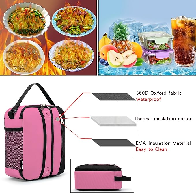 BEIMILY Lunch Box for Men Women Adults,Small Insulated Lunch Bag for Office Work Picnic,Reusable Portable Lunchbox,Soft Cooler Tote Bag(Pink)