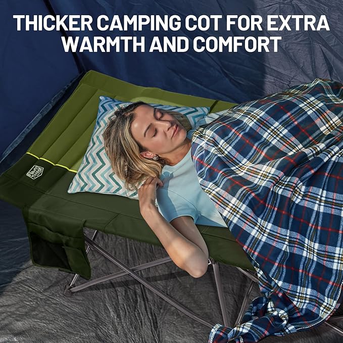 TIMBER RIDGE Extra Wide Heavy Duty Camping Cot for Adult, Easy Set Up Oversized Sleeping Cot with Carry Bag for Camping, Travel and Outdoors, Support up to 450lbs, Green, 2 Pack