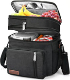 LOKASS Expandable Lunch Box for Women Men | Adult Lunchbag Cooler Tote Bag with Adjustable Shoulder Strap | Insulated Reusable Womens Lunch Bags for Work Camping Beach | 16L, Black