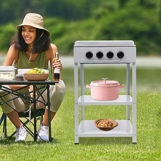 4 Burner Gas Stove Portable Outdoor Stove with Removable Storage Stand for Camping Picnic Home RV Cooking