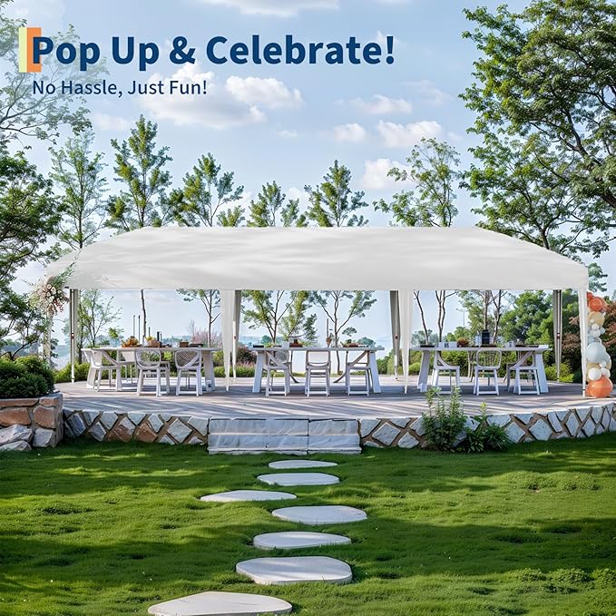 10x30FT Pop Up Canopy with Sidewalls, Outdoor Canopy Tent with SandBag & Carry Bag for Commercial Events, Camping, Backyard Parties, White