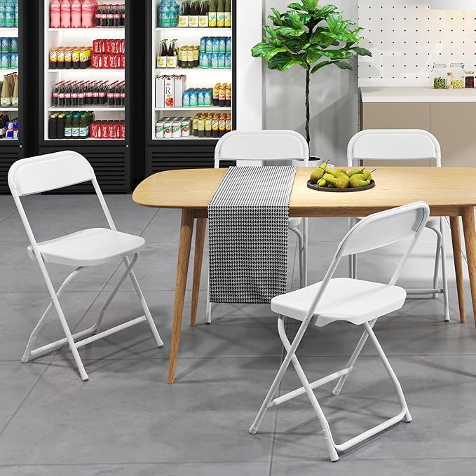DUMOS Folding Chairs Sets of 8, 330lbs Capacity Plastic Stackable Home Office Chair, Portable Fold Up for Indoor Outdoor, Patio, Camping, Garden, Party (White)
