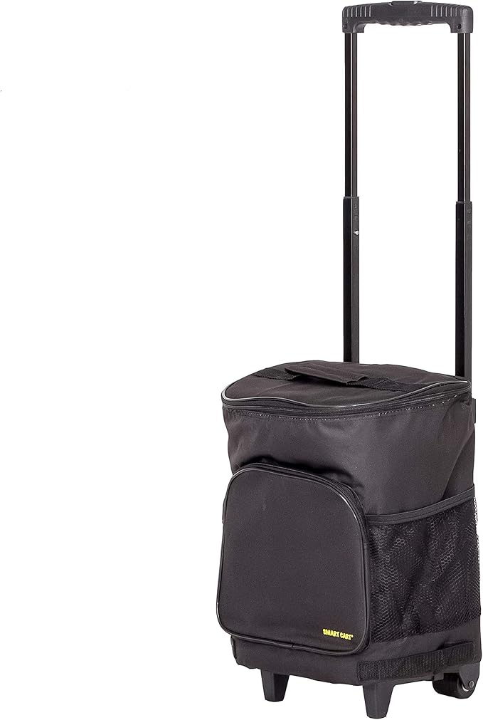 Ultra Compact Cooler Smart Cart with Wheels - Collapsible Insulated Cooler Bag - Foldable Travel Cooler 36 Cans - Leak Proof Trolley - Black