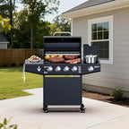 4-Burner Propane Gas Grill with Side Burner, 50,000 BTU Outdoor Gas BBQ Grill with Stainless Steel Grate, Easy-Clean Grease, Outdoor Cooking for Patio, Camping, Backyard