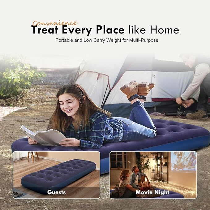 Single Size Air Mattress Inflatable Bed, Blow Up Mattress Camping Sleeping Pad