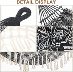 2 Person Hammock with Pillow,Indoor Hammocks with Portable Carry Bag Deluxe Macrame Fringe,Curved Spreader Bar,Side Pocket,Polycotton Fabric,Up to 450Lbs for Patio,Porch,Backyard,Beach,Outdoor
