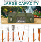 Grill Tool Storage Bag, Large Grill Utensil Storage Caddy with Pockets, BBQ Tools Storage Bag for Outdoor Camping (Green)