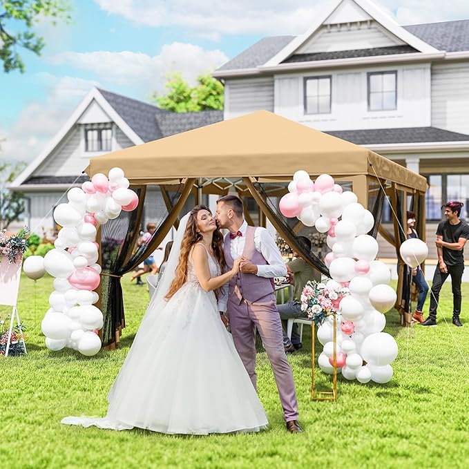Outsunny 10' x 20' Pop Up Canopy Tent with Netting, Heavy Duty Instant Sun Shelter, Large Tents for Parties with Carry Bag for Outdoor, Garden, Patio, Beige