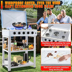 5 Burner Propane Gas Stove,400000BTU Portable Gas Stove with Support Leg Stand and Wind Blocking Cover Adapter Auto Ignition Camping Stove,propane burner for RV, Apartment, Outdoor Cooking