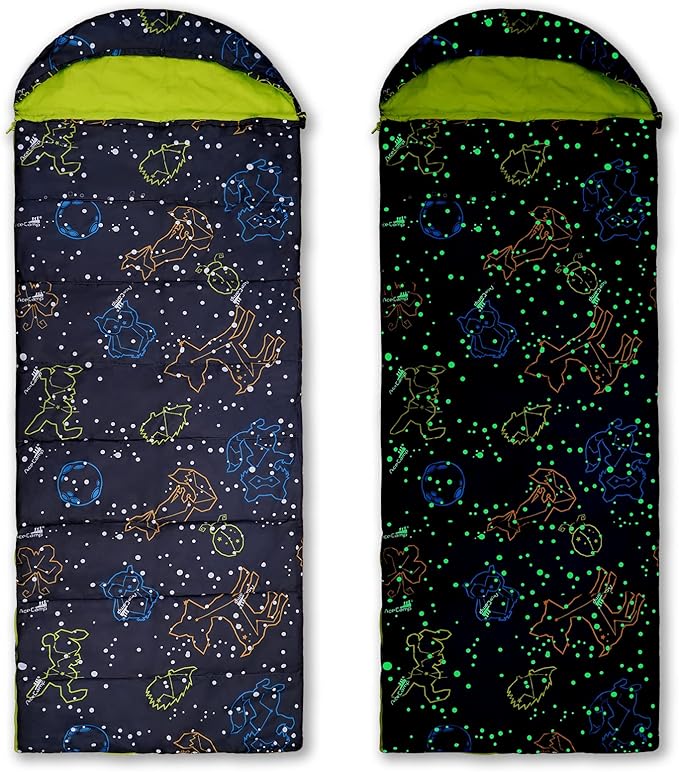 AceCamp Kids Sleeping Bag, Glow-in-The-Dark Sleeping Bag for Kids and Youth, Portable Water-Resistant Kids Sleeping Bag, Temp Rating 30F/ -1℃, for Camping, Hiking, Slumber Party
