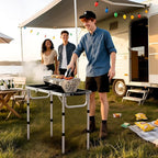 Anbte 3ft Folding Grill Table with Storage Bag, 3 Adjustable Height 27.5" Aluminum Portable Grill Table, Heat Resistant, Lightweight, Portable Handle for BBQ Cooking Camping Travel, 35" X 16", Silver