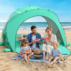 Beach Tent Sun Shelter, Sun Shelter for 1-4 Person, Beach Shade Tent, Beaches Shade with 2 Zippered Doors, Portable Tents for Camping Fishing, Green