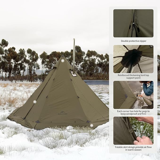 Naturehike Ranch Fire Teepee Tent, Cold Weather Winter Hot Tent with Stove Jack, 4-6 Person Waterproof Windproof 4 Season Tents for Camping