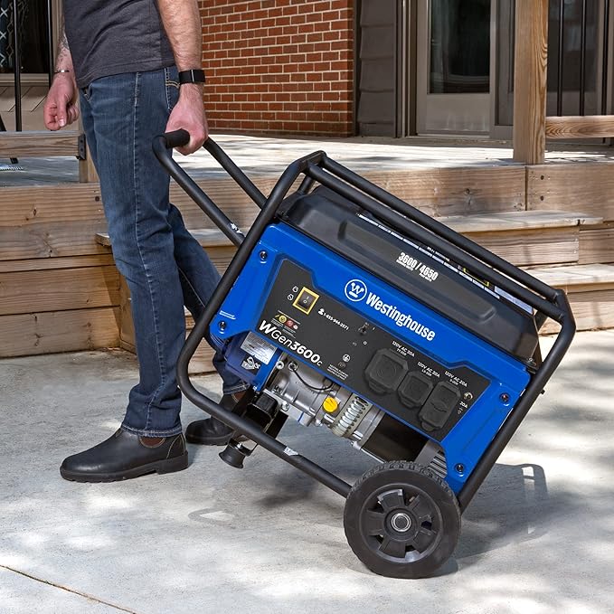 Westinghouse 4650 Peak Watt Portable Generator, RV Ready 30A Outlet, Wheel & Handle Kit, Gas Powered, CO Sensor