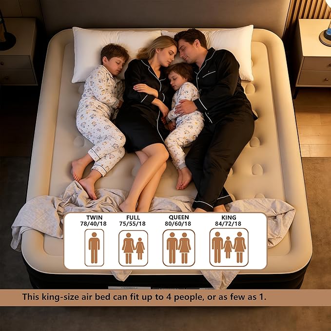 King Size air Mattress – 18-Inch Thickened Inflatable Mattress for Camping, Home Use & Guest Accommodation, Comes with Storage Bag, Supports Up to 750 Pounds