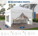 10x10 Pop Up Canopy Tent with 4 SideWalls, Easy Up Canopy with 3 Adjustable Height, Outdoor Sun Shade with 4 Sandbags & Carrying Bag for Camping, Parties,Outdoor Events-White