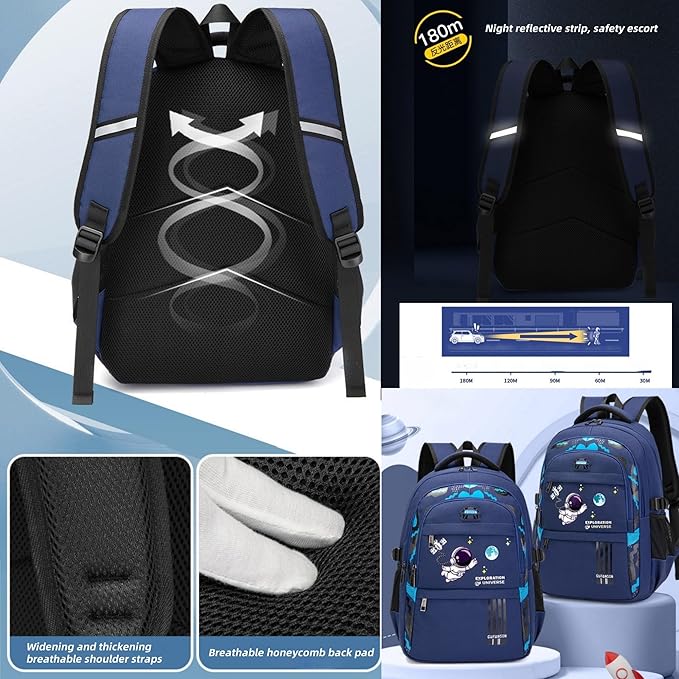 ZHANAO Backpack Set for Boys Astronaut Schoolbag with Lunch Box Pencil Case Set Bookbags for Kids Children Waterproof Lightweight Backpacks