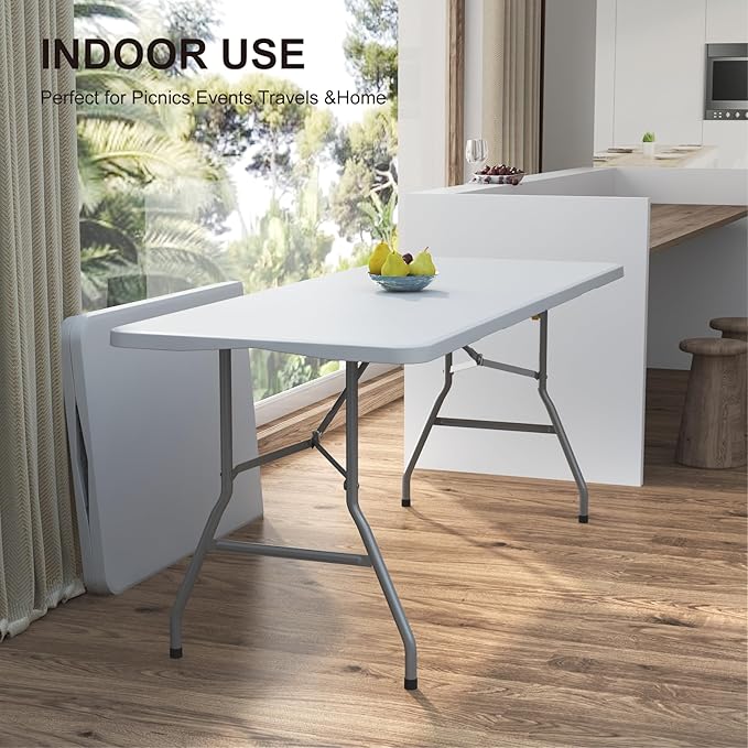 10 Pack Foldable Table 6ft, Plastic Folding Table, Portable Heavy Duty Dining Table with Lock Function & Carrying Handle, Outdoor Indoor Foldable White Table for Camping Party Picnic