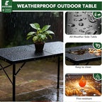 4ft Folding Table with Adjustable Height, Solid Metal Iron Top Portable Camping Table, Compact Grill Table for Outdoor Picnic, Patio, Garden, Party, Market | Great Gift for Campers, Black