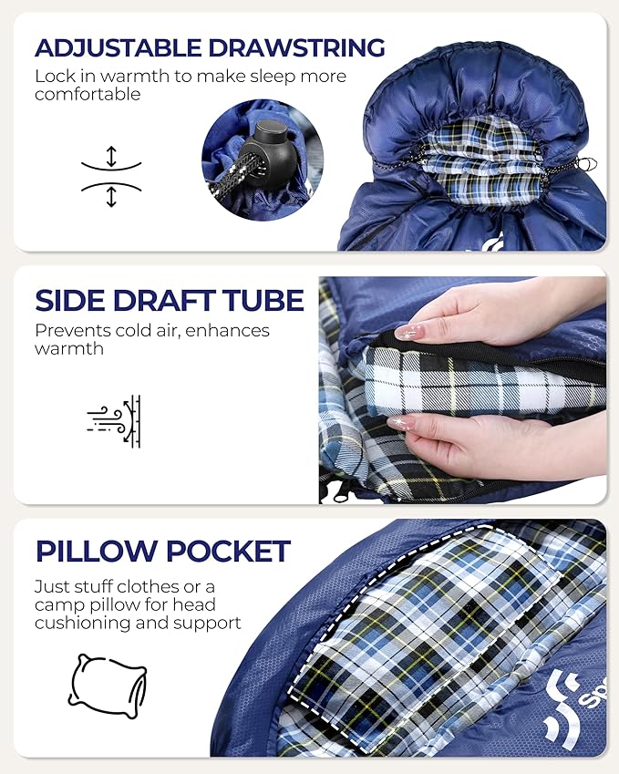Sportneer Sleeping Bags for Adults, 0 Degree Sleeping Bag XL Flannel Winter Cold Weather Sleeping Bag with Detachable Hood Compression Sack for Camping, Backpacking, Hiking