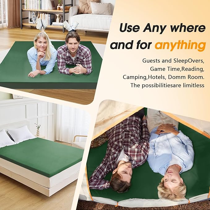 CYMULA Camping Cot Mattress 2in Memory Foam Sleeping Pad,Soft Warm Non-Slip Camping Mattress Topper with Retaining for Adults,Portable Roll up Pad for Travel(75 x30)（only Mattress）
