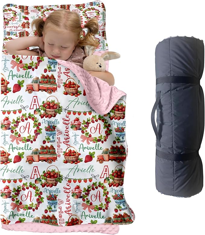 Personalized Toddler Nap Mat for Preschool, Custom Name Kids Sleeping Bag for Daycare, Kindergarten Roll Up Sleeping Mat with Removable Pillow and Soft Blanket, Fun Themes for Boys & Girls