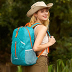 25L Foldable Backpack & Bucket Hat 2 IN1 Combo, Lightweight packable Travel Set, Compact Daypack Sun Fisherman Hat (Lake Blue)