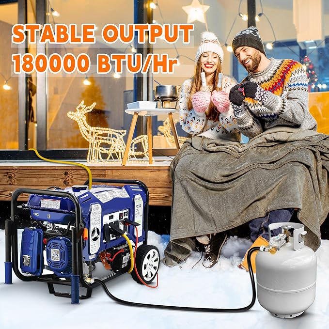 GasSaf 5FT 2 Stage Propane Regulator with Hose, 90 Degrees RV Propane Regulator for Dual Fuel Generator, RV, Camp Stoves, Gas Grills, Heaters - Standard POL Connection Fits 5-100 lb Propane Tanks