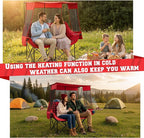 Double Camping Chair with Canopy Shade Oversized Folding Loveseat with Roof, 660lbs Heavy Duty Outdoor Lawn Chair with Holders Pocket for Camping, Fishing (Heating Zones for Cool Evenings)(Red Plaid)