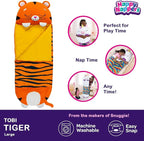 Happy Nappers: Pillow & Sleepy Sack: Large - Tiger Tobi - 66 x 30, 2-in-1: Plush Animal Opens Into Sleeping Bag, Soft Play & Nap Character, Kids 3+