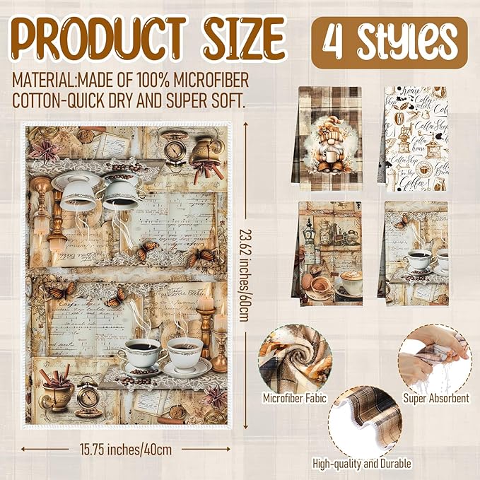 8 Pcs Coffee Kitchen Gift Dish Towel Pot Holder Oven Mitt Set 4 Tent Car Tea Towels with Funny Sayings Novelty 2 Oven Mitts 2 Pot Holders Coffee Accessories Decor for Rv