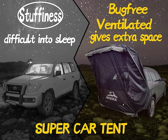 Hasika SUV Tailgate Tent, Universal Car Camping Awning, 3000mm Waterproof & UPF 50+ - Portable Hatchback Privacy Shelter for SUVs - Easy 2-Min Setup Road Trip Essentials Yellow