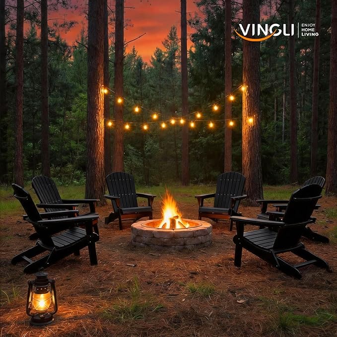 VINGLI Folding Adirondack Chairs Set of 1, Wood Adirondack Chair for Outdoor, Foldable Fire Pit Chairs for Patio, BBQ, Porch, Yard, Pool, Black