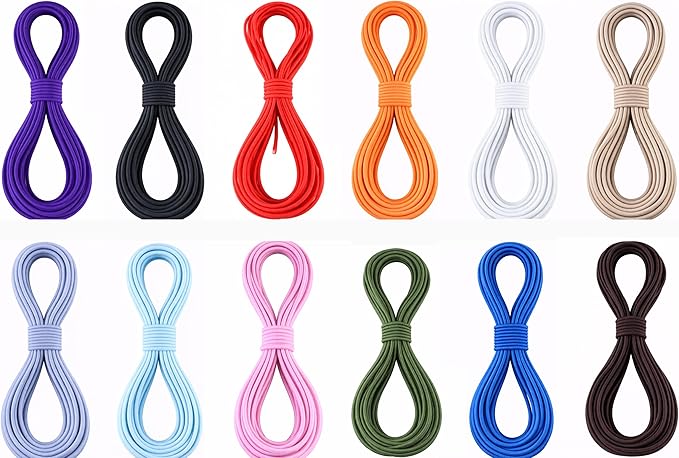KONMAY 2.5mm Shock Cord Bungee Cord for Drawstrings & Adjusters, 12 Colors Mixed Elastic Cord for Apparel, Outdoor Gear,Backpack Cords, Zipper Pulls & DIY Utility, 60 Yards