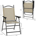 Outsunny Folding Patio Chairs, Set of 4 Sports Chairs for Adults, Camping Chairs with Armrests, Breathable Mesh Fabric Seat for Lawn, Beige