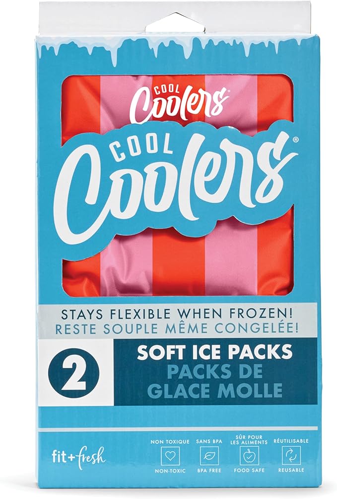 Cool Coolers Reusable XL Soft Ice Packs for Coolers, Long-Lasting Lunch Box Ice Pack, High Performance Quick Freeze, 2Pk, Pink & Orange Stripe